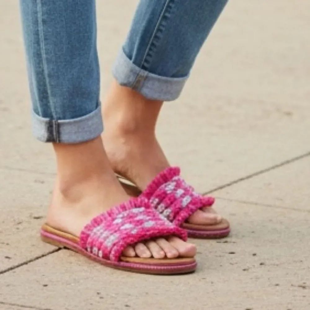 Crown Vintage Alianna Hot Pink & Silver Slide on Sandals